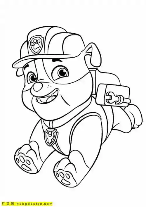 8张头戴安全帽的斑点小狗汪汪特工队卡通涂色图片-红豆饭小学生简笔画