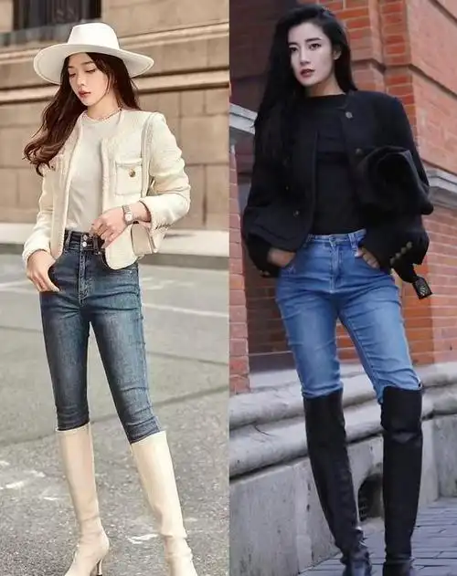 而在今年的冬季,一种组合——牛仔裤与长筒靴的穿搭搭配成为了时尚界