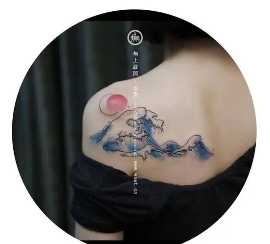 海浪纹身图片_成品肩部欧美清新静物原创图腾无上纹图欧美卡通纹身