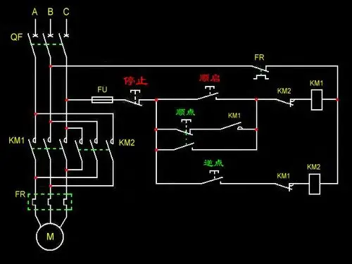 三个铵钮控制的三相电机正反转点动长动