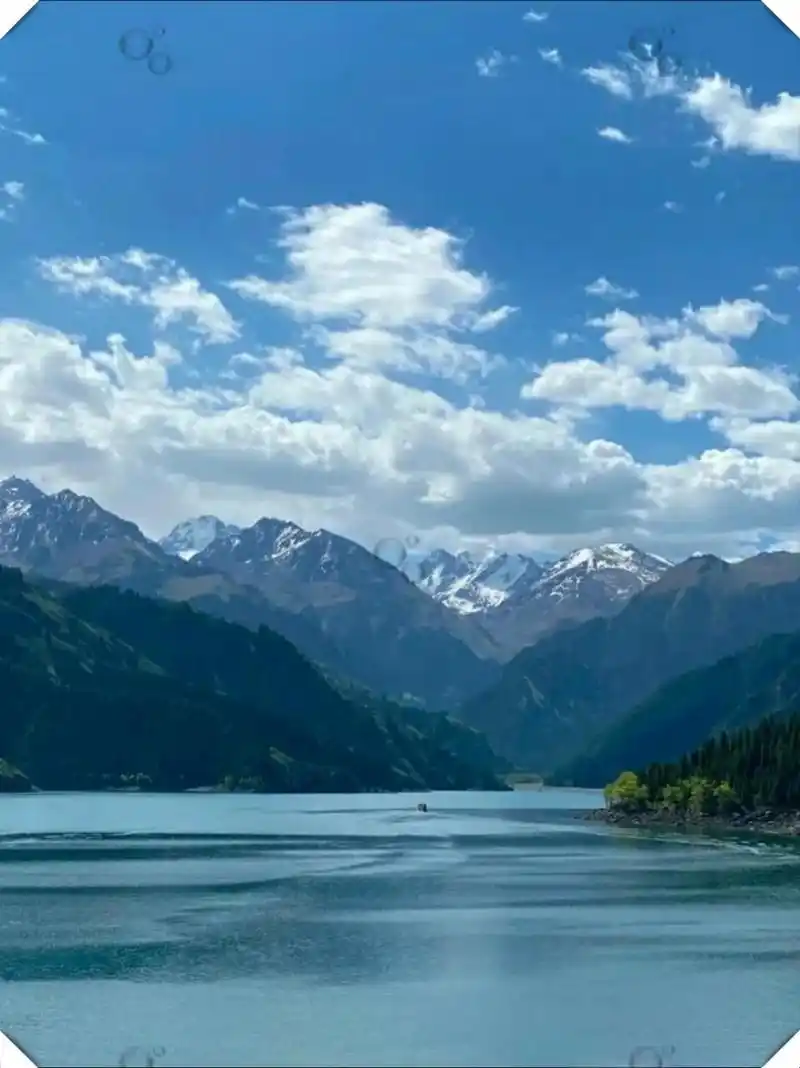 探秘仙境之旅  99新疆天山天池,位于博格达峰下的半山腰,5a级风景区