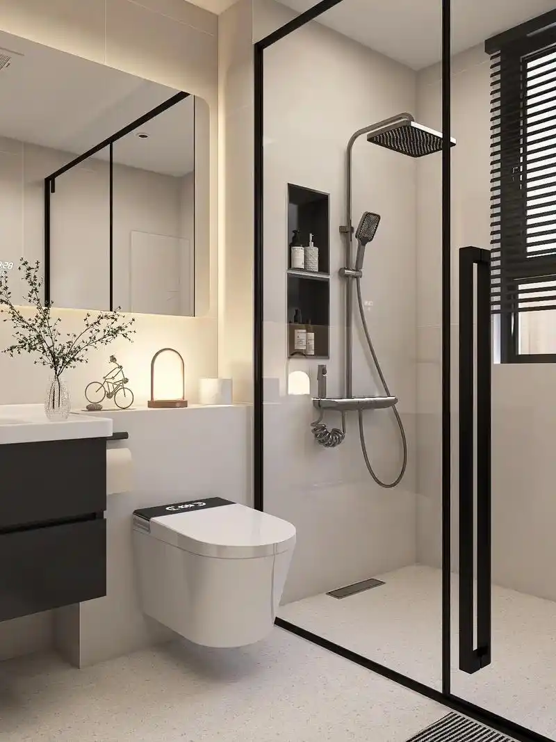 奶油风浴室抄的壁挂马桶,真的太顶90了.