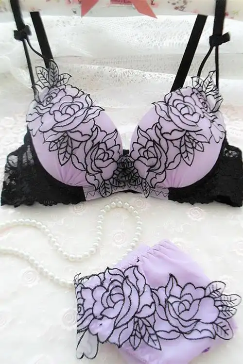 纯美牡丹蕾丝刺绣日系甜美少女性感聚拢内衣文胸套装