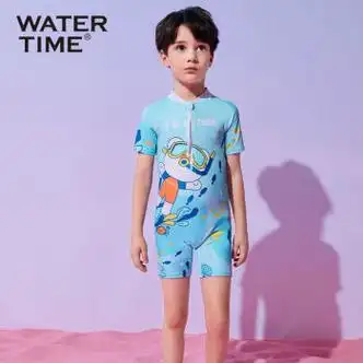 男孩温泉儿童游泳衣中大童男童泳装套装 蓝色印花 95cm113cm35岁