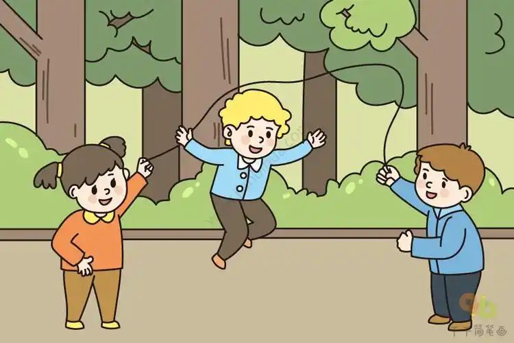 小学语文课文配画跳绳的小朋友简笔画