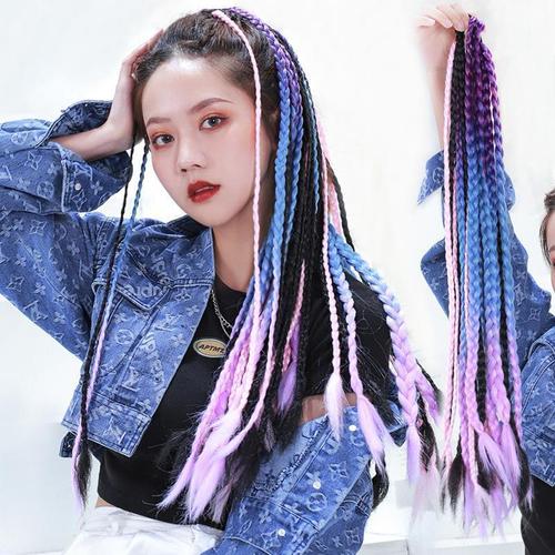 辫子假发女长发彩色小辫子嘻哈麻花渐变色民族风三股欧美脏辫马尾
