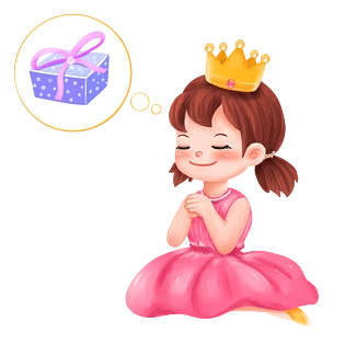 六一儿童节许愿收到礼物的女孩pngpsd2000*2000原创元素卡通风格抱着