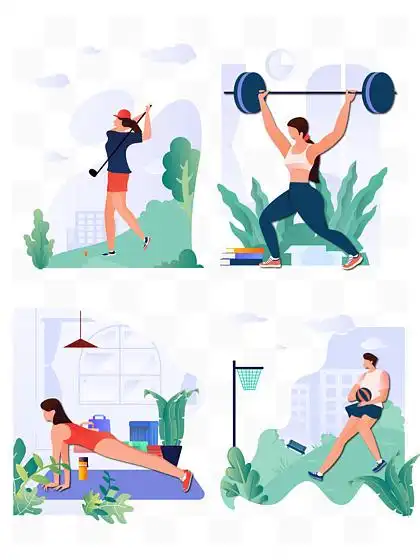 7197147水彩瑜伽姿势剪影97195388商用运动健身白领家居站立平衡卡