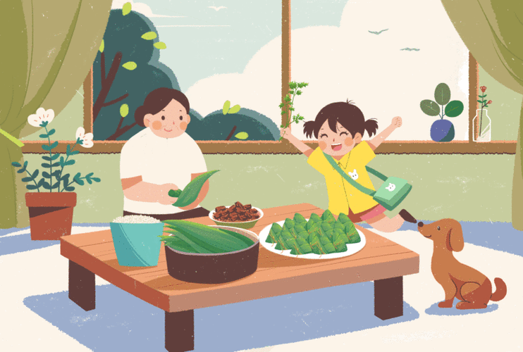 端午节包粽子插画图片素材_id:vcg211213905625-vcg.com