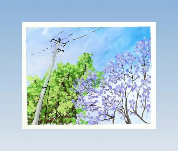 油画棒画一个夏天氛围顶流蓝花楹