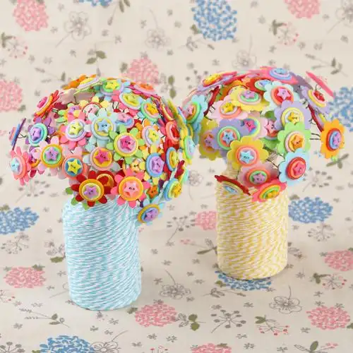 儿童创意diy纽扣花束材料包 幼儿园手工制作彩色扣子花彩瓶手捧花