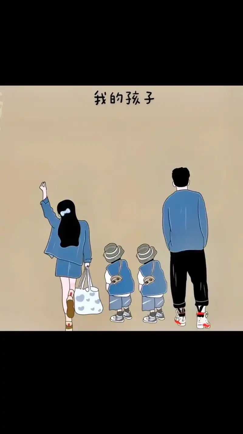 一家四口卡通头像两个儿子红色竖版 - 抖音