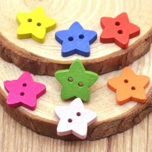 彩色木制纽扣木质钮扣五角星星形手袋衣服装辅料diy手工