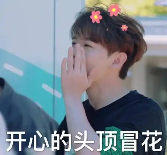 尤长靖搞笑表情包:图2小可爱,开心得头顶冒花了!