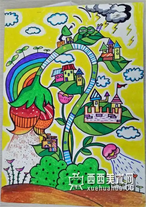 小学生获奖科幻画作品花之城堡赏析