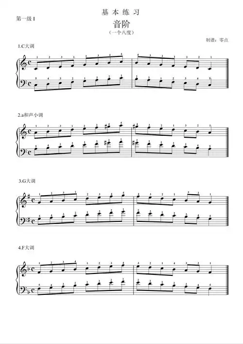 音阶钢琴谱一个八度