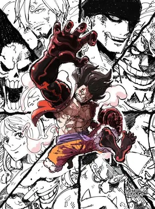 在本话最后路飞开启蛇人形态,用新技能"橡胶橡胶九头蛇"攻击凯多.