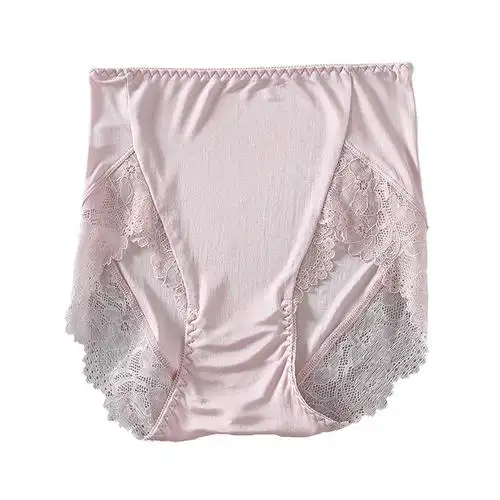 高档桑蚕丝大码高腰女士真丝内裤 性感蕾丝包臀无痕透气平角裤
