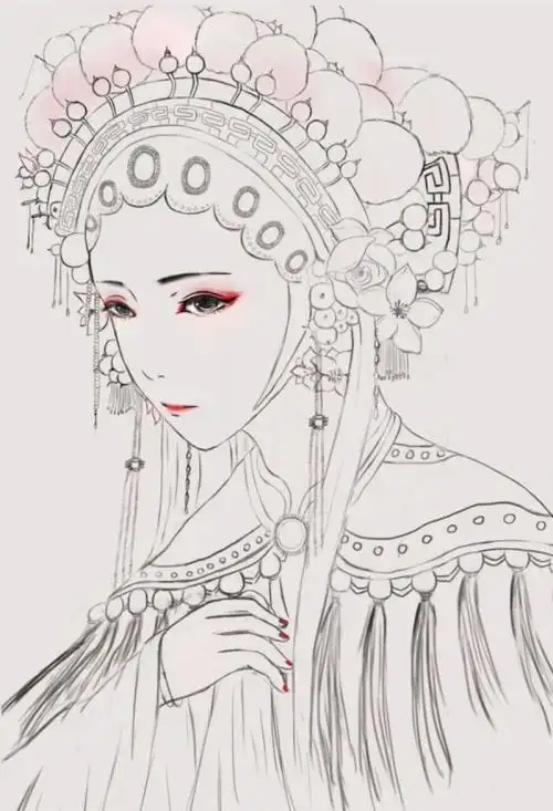 京剧美女简笔画-戏曲人物儿童画-京剧花旦图片唯美头像-手绘戏曲花旦