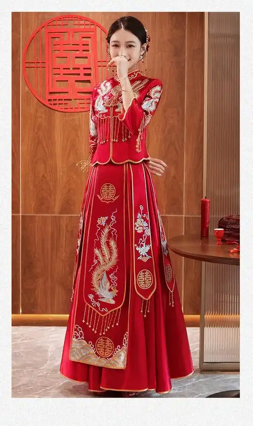 中式结婚礼服新娘新郎唐装秀禾服情侣2022新款秋冬大码古风婚纱修身