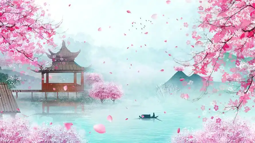 4k古风唯美春季樱花飘落视频背景ae模板水墨桃花背景