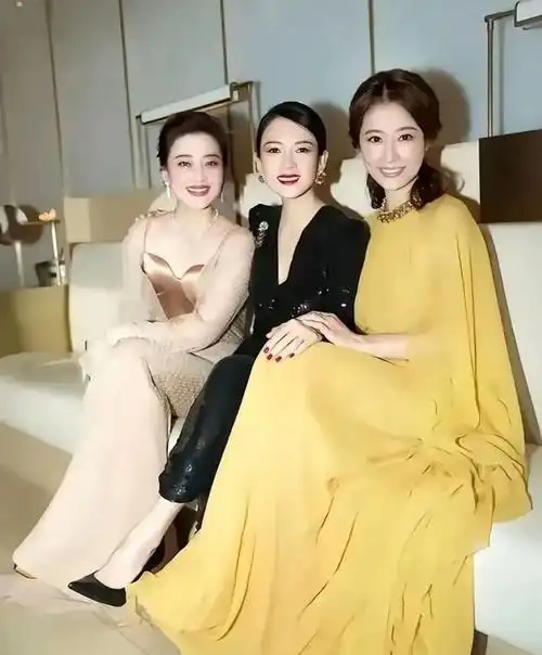 三个美得发光的女明星合影,我只认出了左边的梅婷和中间的章子怡,右边