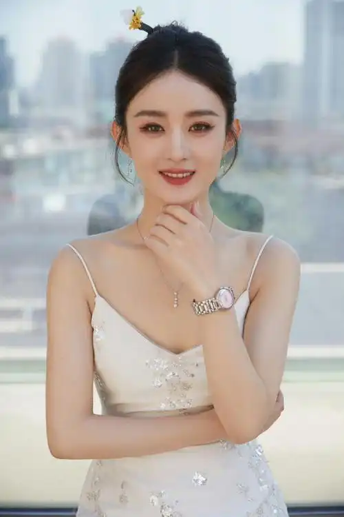 赵丽颖星点薄纱长裙##赵丽颖抹胸纱裙盘发造型