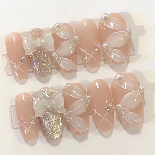 适合学生的穿戴甲假指甲美甲贴片仙气飘飘丝带美甲儿童小女孩学生