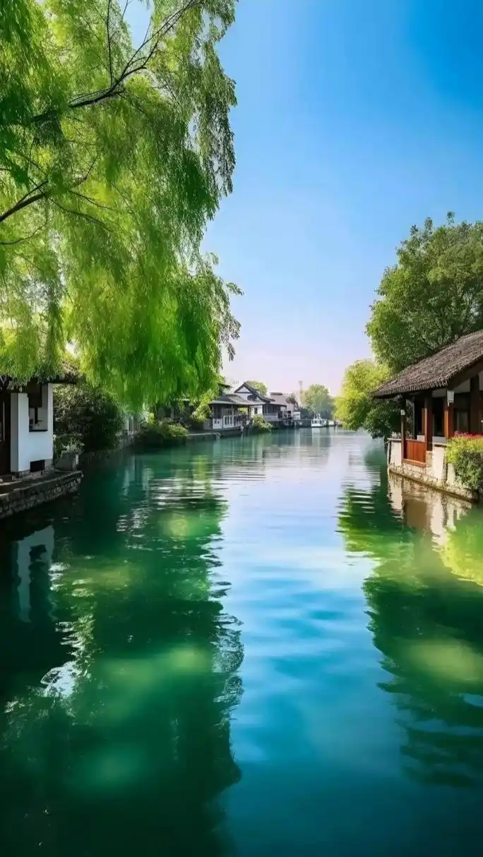 诗歌词画欣赏# 《绿水江南》 江南水乡好风光,碧水云天一色茫.