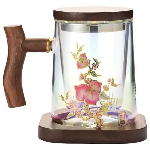 钱金晶 高档玻璃水杯办公室泡茶杯带盖四件套茶水分离喝茶杯防爆