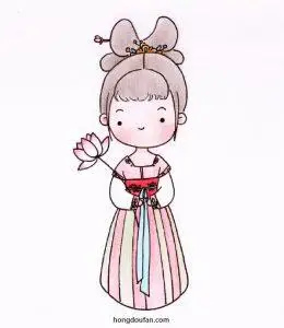 手里拿着一朵荷花的身穿汉服的小仙女卡通简笔画大全