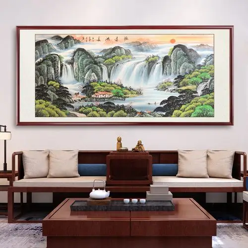 源远流长山水画国画手绘真迹客厅背景墙风水挂画办公室国画