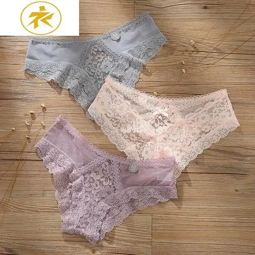mini性感内裤女夏蕾丝透明丁字裤低腰三角镂空少女半包臀诱惑t裤内裤