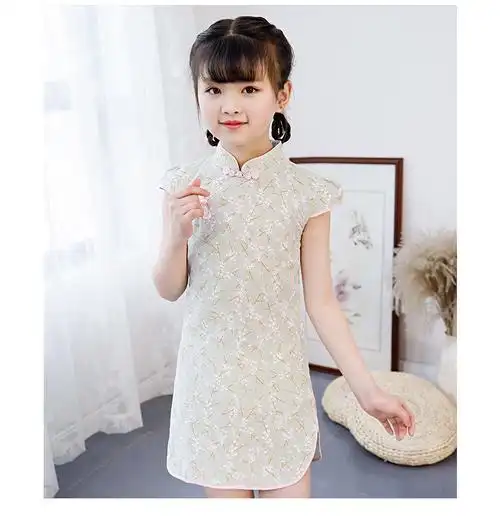 儿童旗袍夏季棉麻走秀洋气小女孩3岁女童改良版连衣裙中国风唐装
