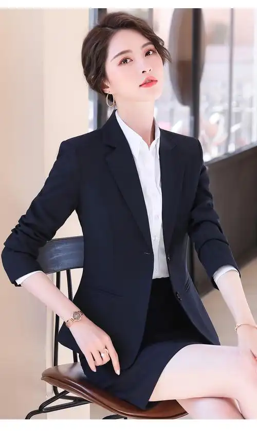 大学生矮小个子女生面试正装套装藏蓝色西装外套女春秋新款修身西服