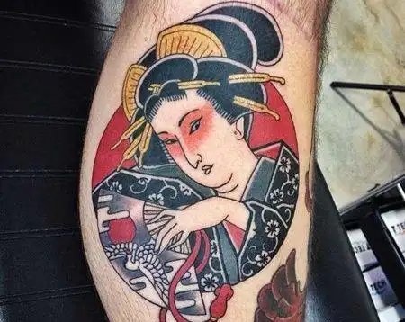 日式小腿艺伎纹身图案