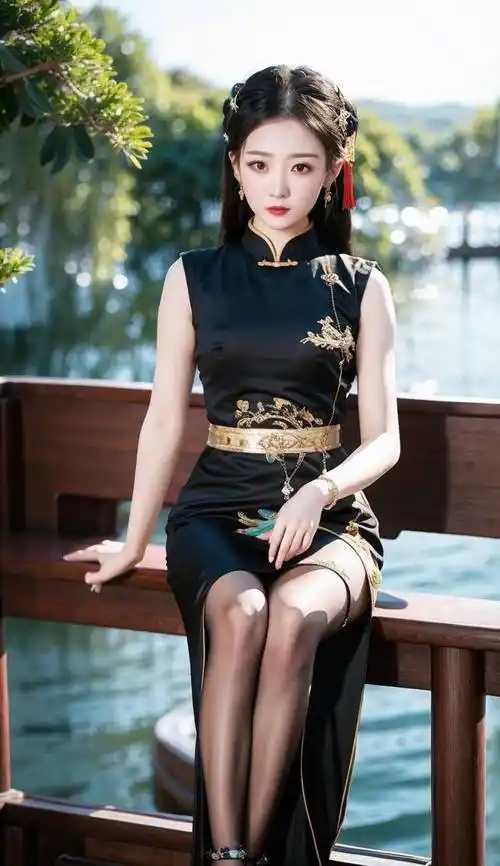 ai古装美女壁纸-碧波荡漾,美人在洲_旗袍_中国_氛围