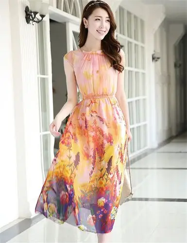 fanru 梵如 女式 韩版修身裙子夏淑女波西米亚雪纺连衣裙夏季女装