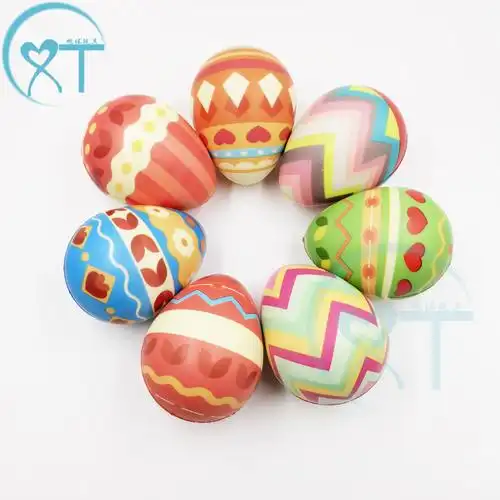跨境pu发泡彩印减压鸡蛋复活节彩蛋减压玩具慢回弹多款图案鸡蛋球