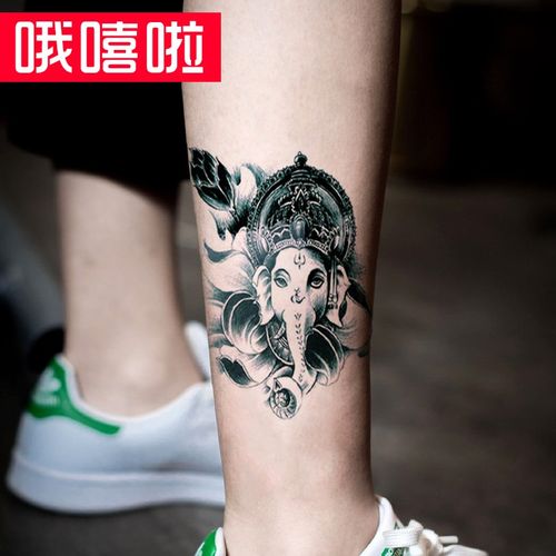 哦嘻啦大象花臂图腾潮流纹身贴防水男士泰国象神手臂小腿仿真刺青贴纸