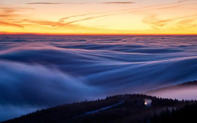 曝光naturelandscapecloudsskysunsetmistforestlongexposure壁纸图片