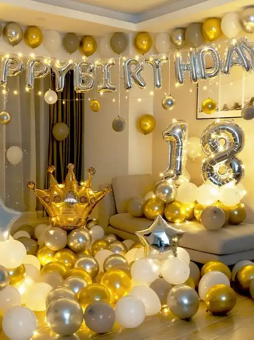 网红生日布置女孩公主儿童气球装饰灯场景男生派对背景墙汽球飘空