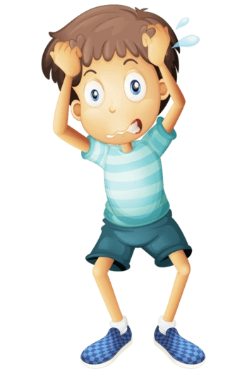 卡通手绘抓头的小男孩