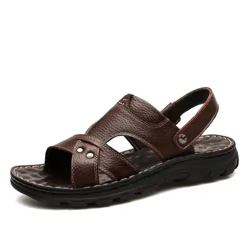 男真皮2024新款夏季透气凉拖两用软底休闲沙滩鞋男士头层牛皮凉鞋