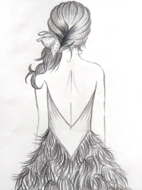 女生背影手绘简笔画画女生非常简单全身女生的漂亮背影上色简笔画图片