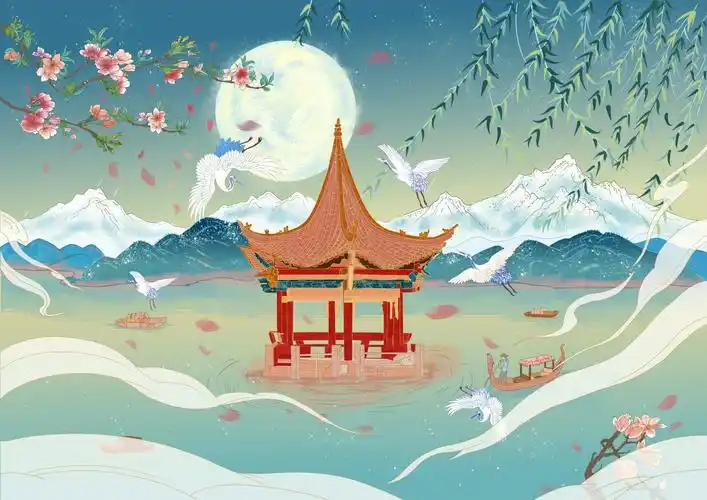 大理城市风光国潮插画壁纸