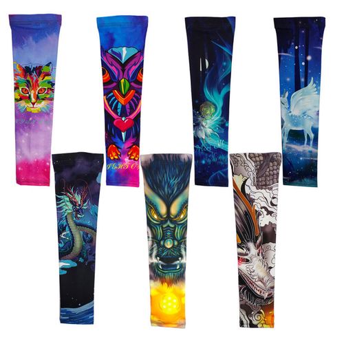 夏季防晒纹身网红袖套冰丝花臂冰袖手臂套开车骑行护臂