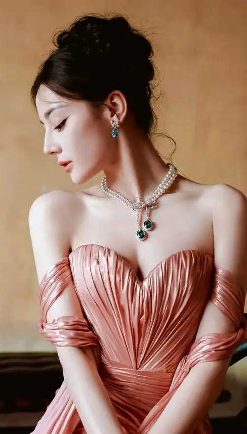 迪丽热巴,玫瑰金色抹胸裙,优雅时尚,超显好身材!