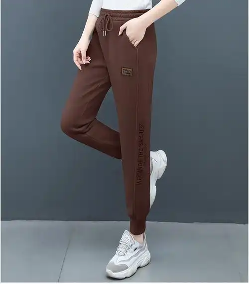 运动裤女秋冬加绒2020新款时尚加厚ins潮高腰九分束脚哈伦裤卫裤