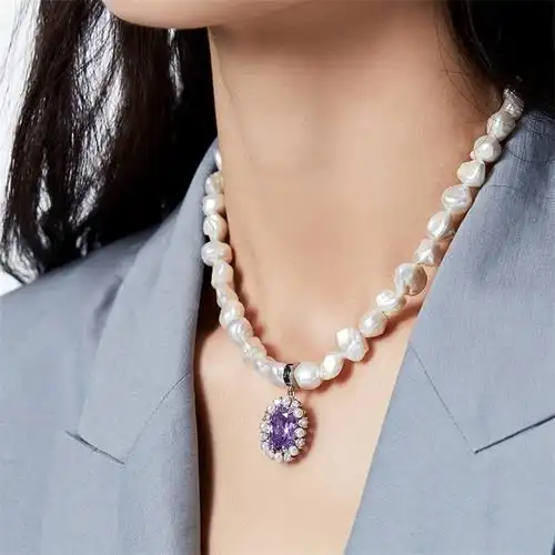 namooo娜茉异形巴洛克珍珠熔化项链女夏季设计感锁骨颈链chicpath